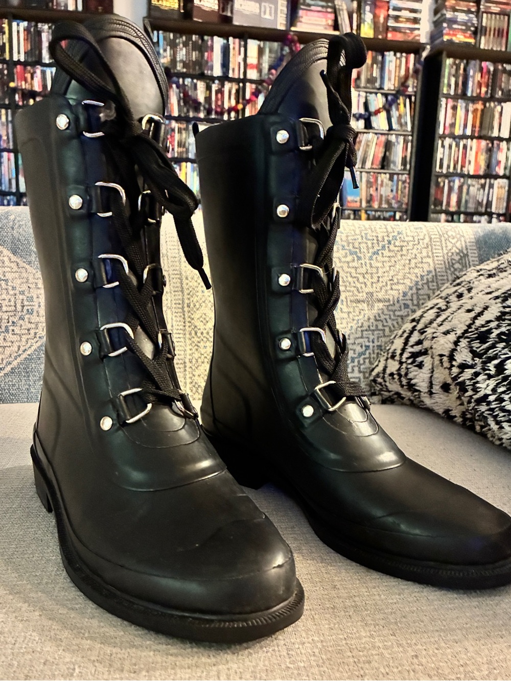 Capelli New York Black Lace-Up Rain Boots Size 8